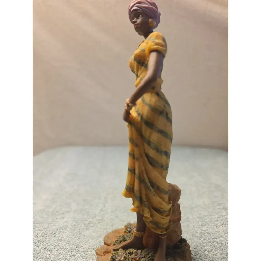 Vintage Ebony Treasures African American Woman Figurine Yellow Dress Water Pot